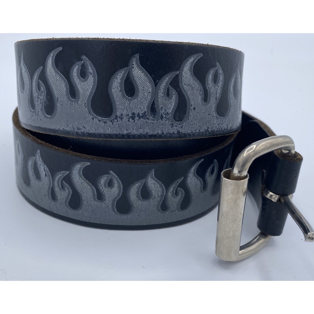 Vintage Hot Topic White flame Leather Belt Punk Rock 90's